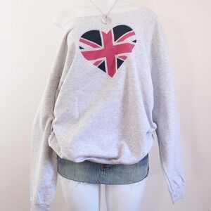 y2k union jack heart off shoulder sweatshirt indie sleaze slouchy L